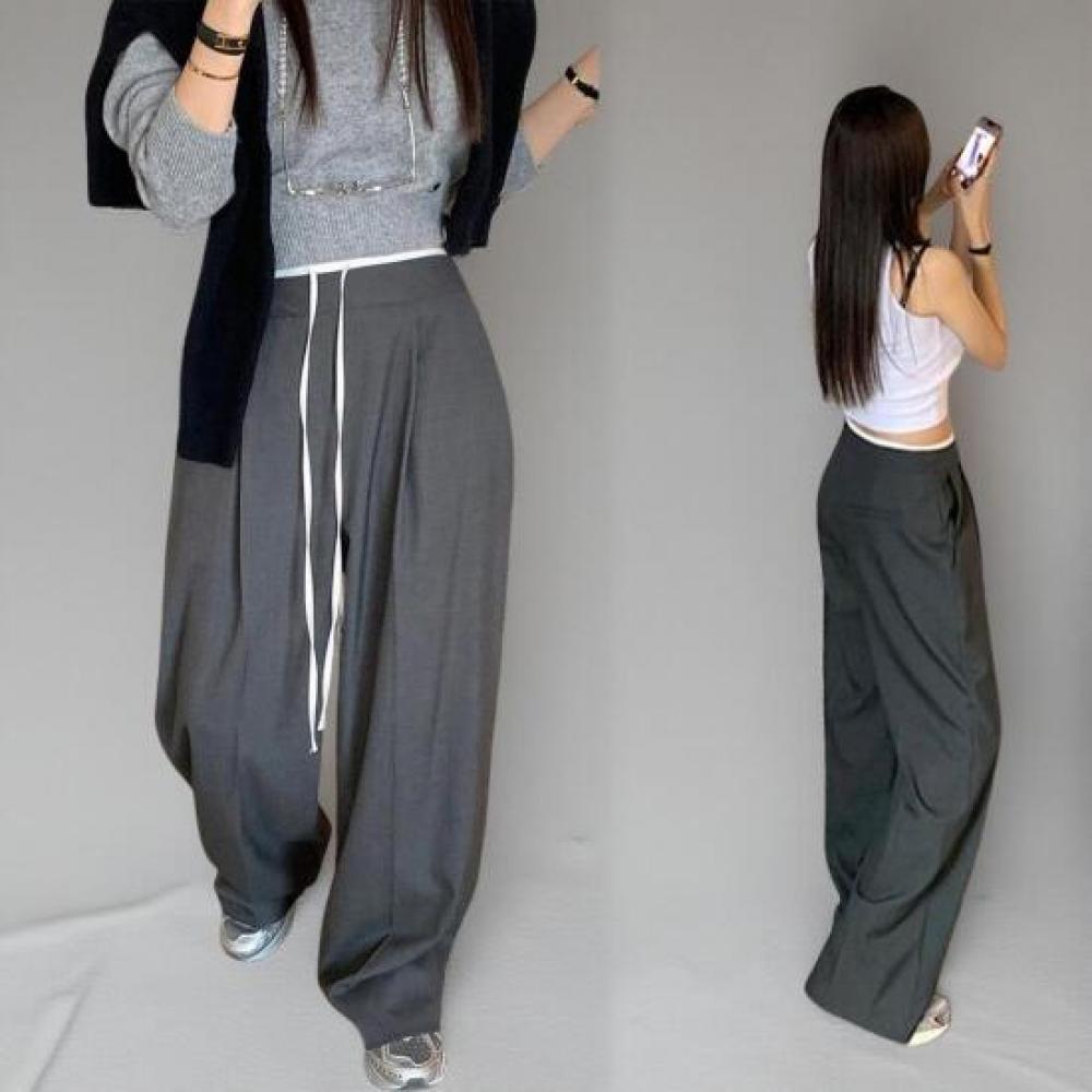 New Arrivals Open Run Women Hip Mood Pintuck Long Pants Tailored Wide
