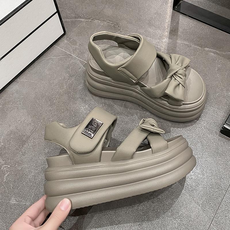 Модные босоножки на высокой платформе для женщин 2024 года, летние дышащие туфли на высоком каблуке 8 см, женские кожаные кроссовки на танкетке, толстые тапочки, Sandalias Mujer
