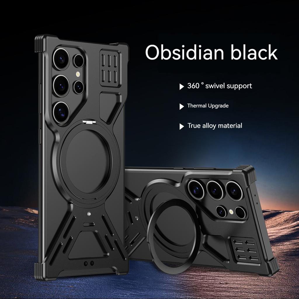 Titanium Alloy Frameless Phone Case For Samsang Galaxy S25 S24 S23 Ultra Aluminum Alloy Bumper Magnetic Rotation Holder Cover
