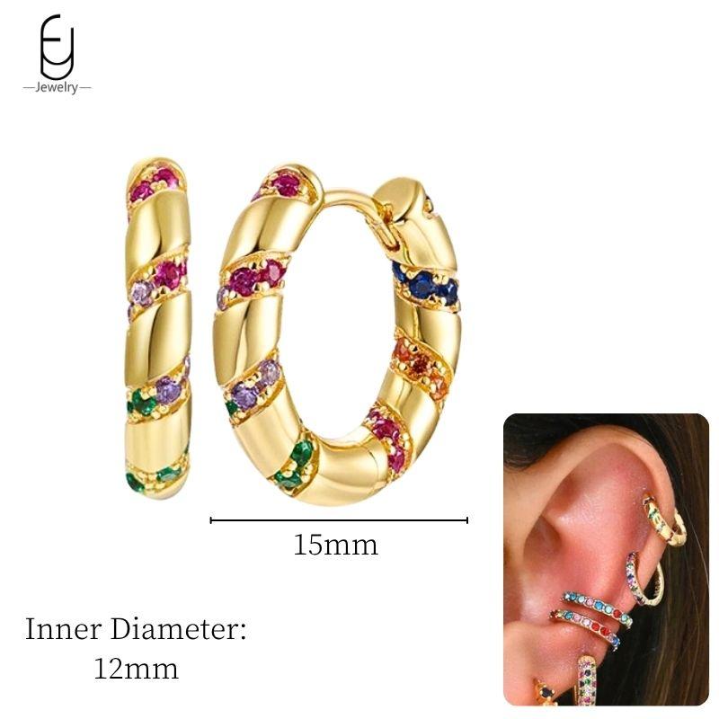 925 Sterling Silver Ear Needle Fashion Hoop Earrings Colorful Crystal Pendants Gold Earring Premium Luxury Women's Jewelry Gift