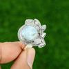 925 Sterling Silver Round Larimar Stone Unique Cescent Moon Bezel Stackable Ring