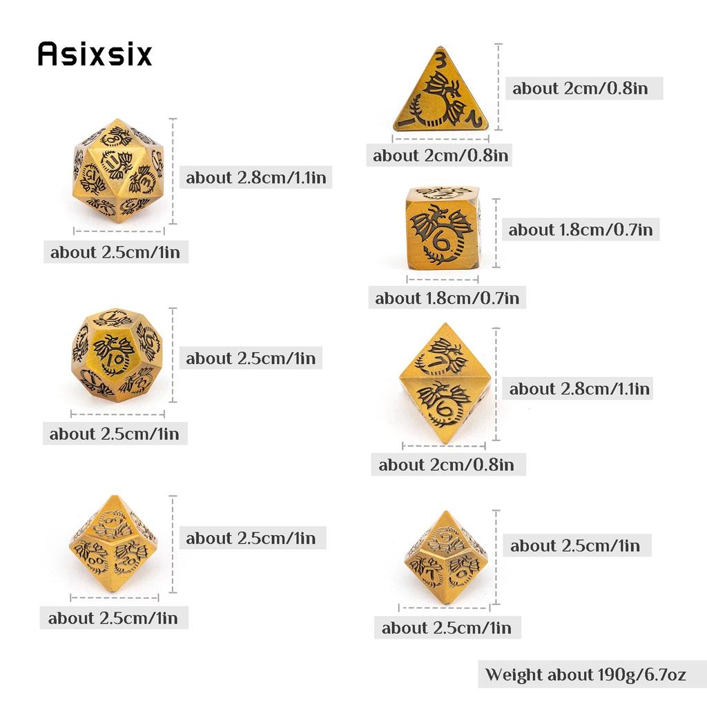 7 шт. металлические кубики с оранжевым драконом, набор цельных металлических многогранных кубиков, подходящий для ролевой игры, настольной игры, карточной игры