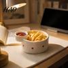 Kitchen Gadgets for Sides French Fries Bowl with Sauce Dipping Compartment, Heat Resistant Ceramic Snack Heart Pattern Print Serving Dish Server,