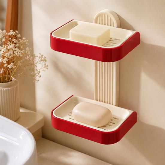 Wall Mounted Soap Dish, No-Punch Installation Moisture-Proof Soap Tray, with Pull-Out Water Collection Tray Waterproof Organizer for Bathroom