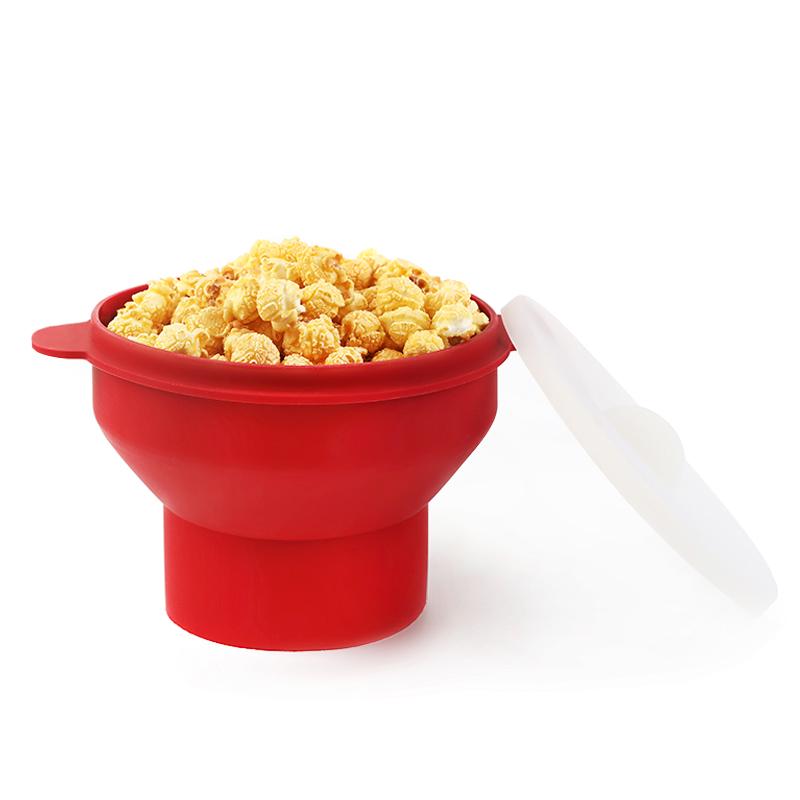 Modern Eco-Friendly Microwave Popcorn Popper Maker Foldable Silicone Bowl Big Capacity Lid Polished DIY Collapsible Home Use