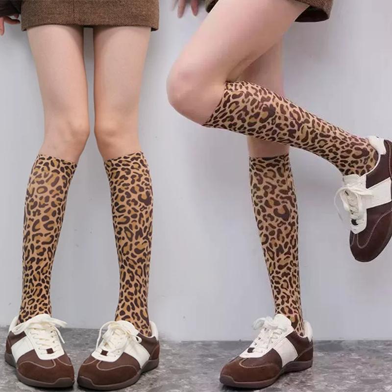 Винтажные носки до икры с леопардовым принтом, набивные шелковые чулки, носки средней длины, модные, с леопардовым принтом, камуфляж