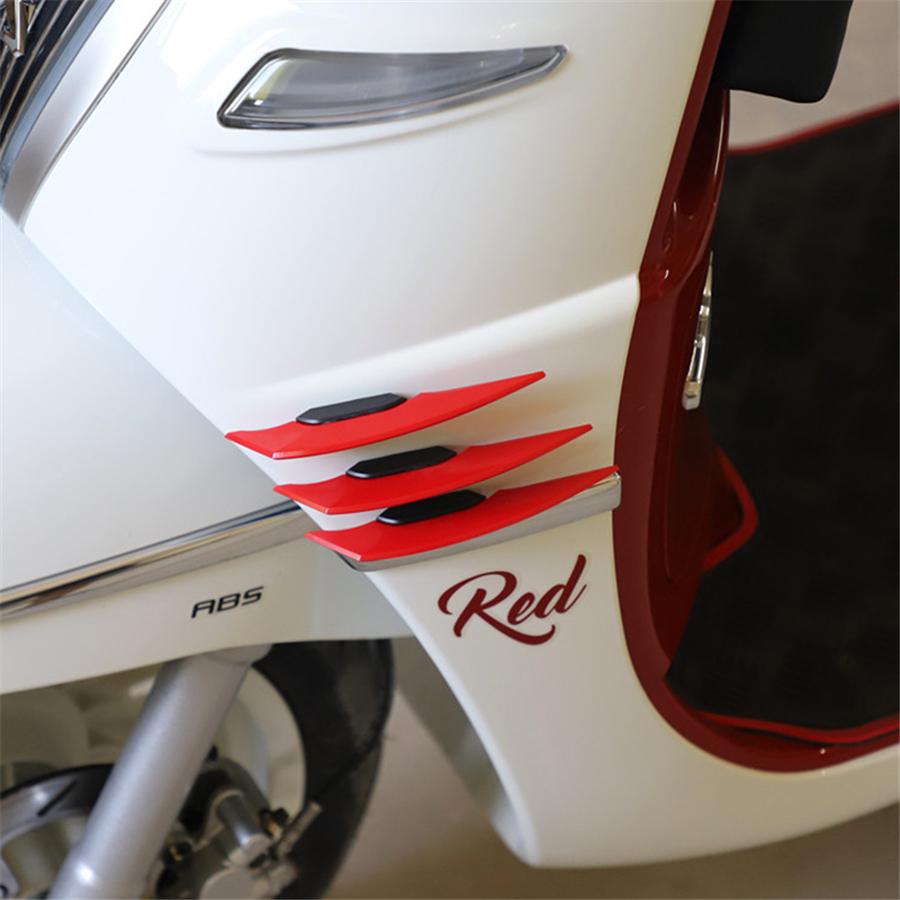3Pair Universal Motorcycle Side Red Winglets Wind Fin Spoiler Trim Cover Air Deflector
