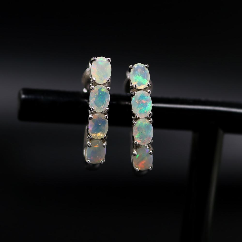 Серьги-гвоздики из стерлингового серебра 925 пробы, натуральный опал, драгоценный камень, 8 шт., опал огранки, 3*4 мм, изысканные украшения для женщин, подарок жене