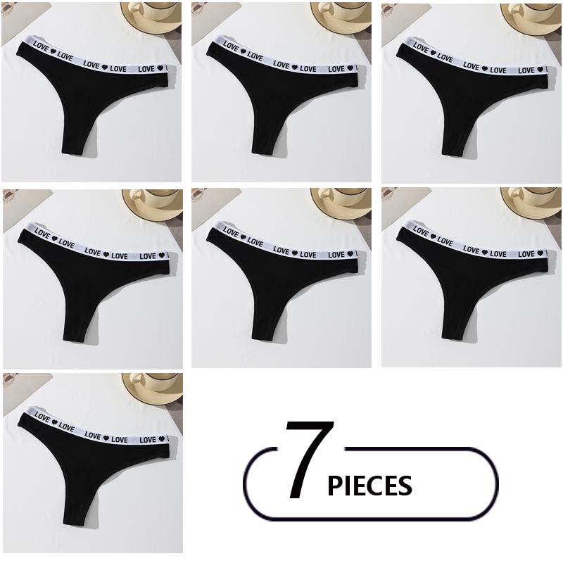 7Pcs Cotton Women Thongs Sexy Low Waist Panties Underwear Letter Girls Briefs Female Lingerie G-String Breathable Ladies Pantys
