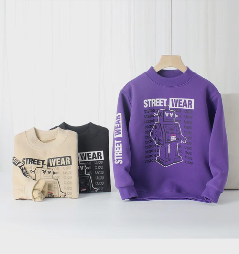 Korean Style High Collar Fleece Sweater for Kids - Warm Winter Long Sleeve for Boys