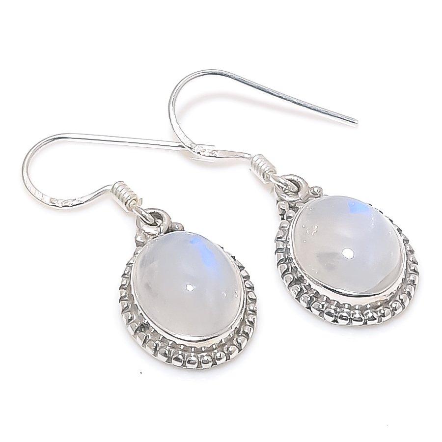 Natural Rainbow Moonstone Gemstone 925 Solid Sterling Silver Earring 1.25" T0m94