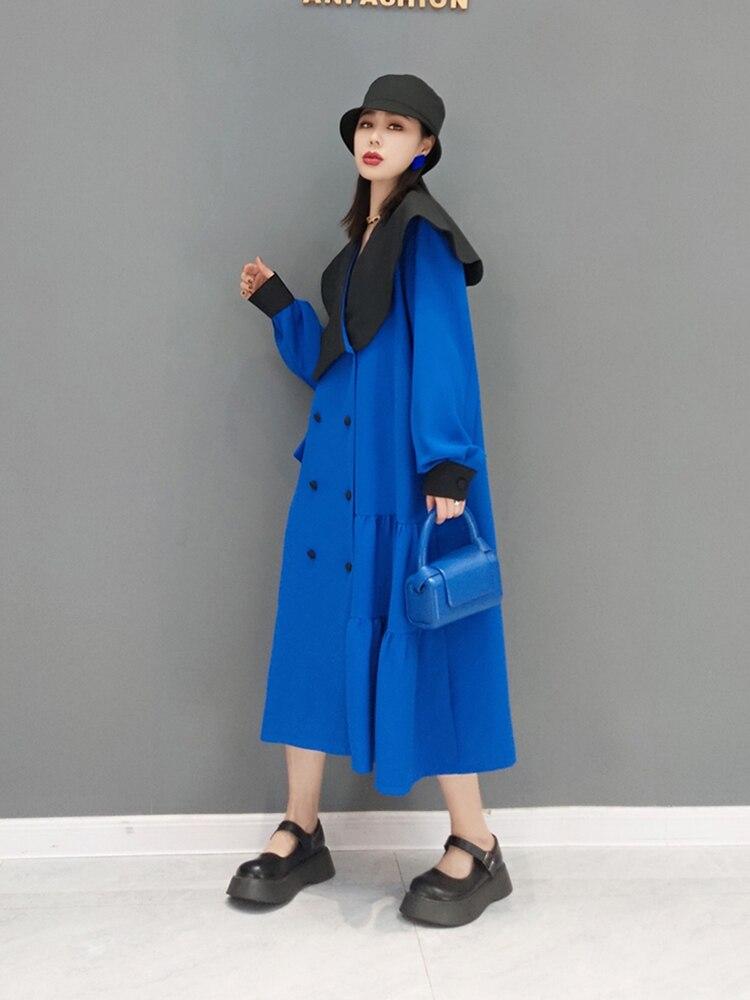 Xitao Fashion Contrast Color Patchwork Ruffled Collar Double Breasted Dress ZY7775