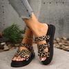 Высококачественные женские тапочки с леопардовым принтом и металлической пряжкой, сексуальные удобные нескользящие сандалии, летние шлепанцы на платформе 43 размера