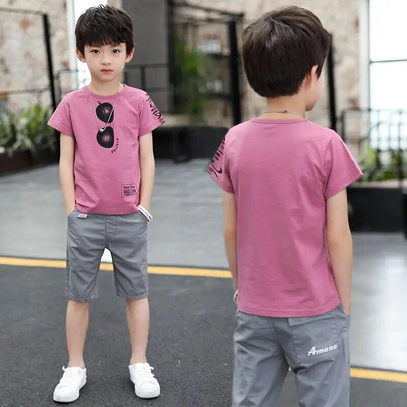 Summer Teenager Boys Clothes Casual Outfit Kids Tracksuit Child T Shirt + Shorts Pant