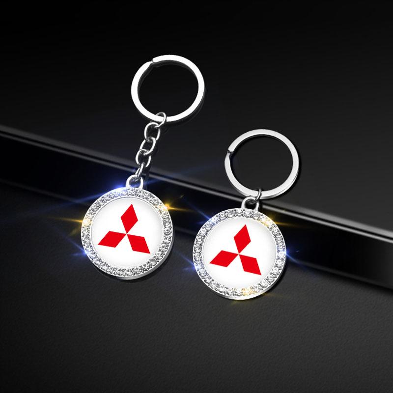 For Mitsubishi Ralliart Lancer Ex Mirage V33 Delica Pajero Galant Eclipse Diamond Keychain Key Rings Pendant Car Logo Key Holder