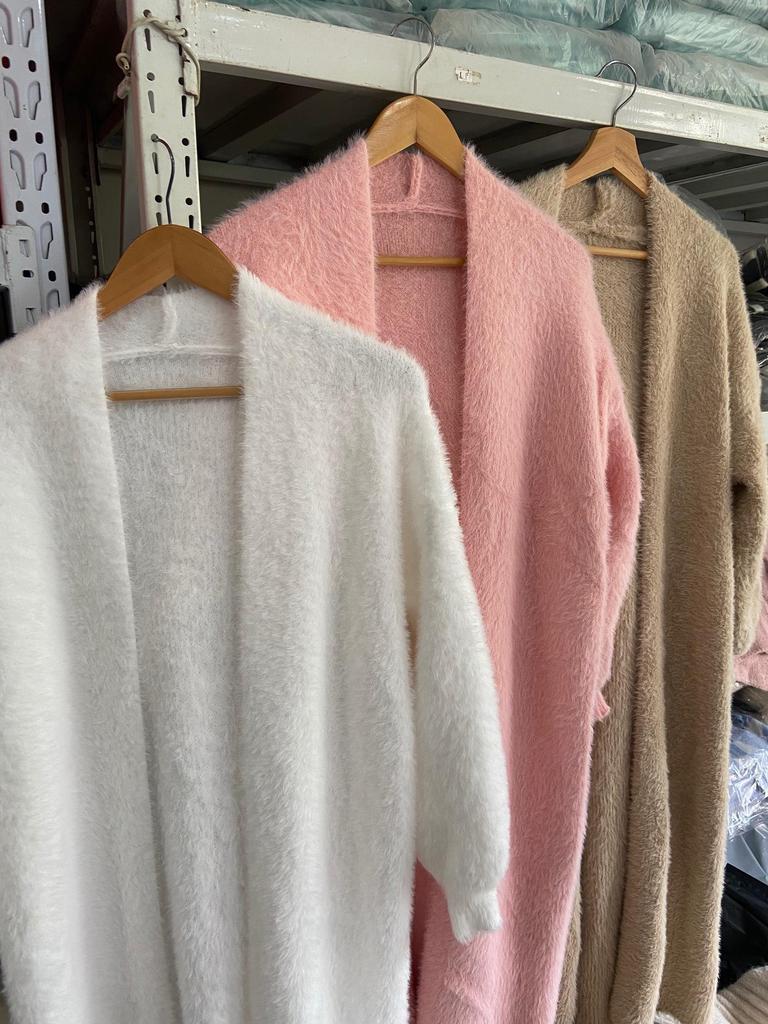 Очень длинный белый кардиган из искусственного норкового кашемира выше колена для женщин - Свободный, толстый свитер на осень/зиму