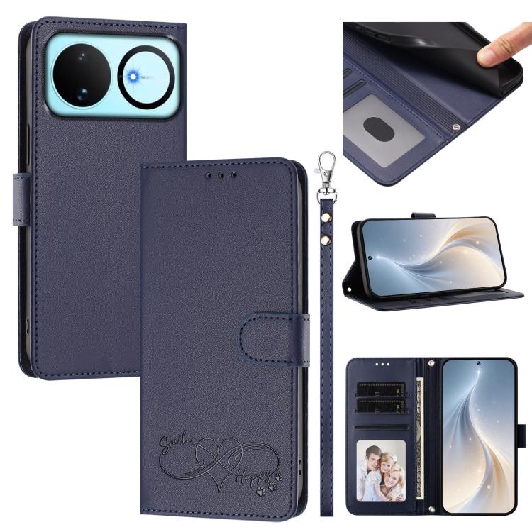 Happy Heart Pattern Magnetic Closure Vegan Leather Phone Case with Wrist Strap For Huawei Mate 60