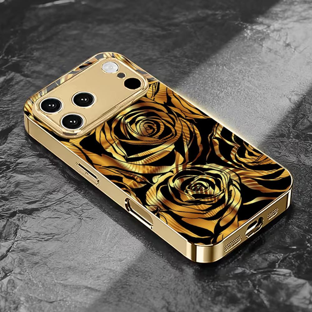 Роскошный черный и золотой чехол для телефона с изображением розы для iPhone 17 Pro Max, чехол для iPhone 17 16 15 14 13 12 11 Pro Plus