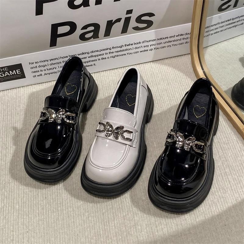 Черные маленькие кожаные туфли Мэри Джейн с юбкой в ​​британском стиле на толстой подошве, женские летние лоферы на толстом каблуке, новинка 2024 года