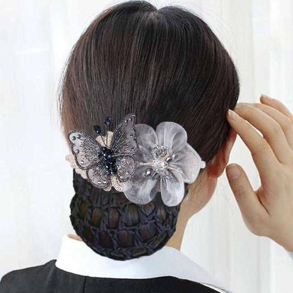 Крючок Женская заколка для волос Цветок Бабочка Зажим-пружина Корейский стиль Головной убор Цветок Сетка для пучка волос Снуд