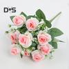 Искусственный букет роз с зелеными листьями на стебле Реалистичные многоразовые искусственные цветочные растения Украшение дома Свадебная вечеринка Фото