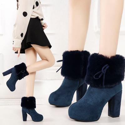 2024 Осень/Зима Новые Сапоги на толстом каблуке, повседневная мода, замша, перевернутый бархат, теплая женская обувь