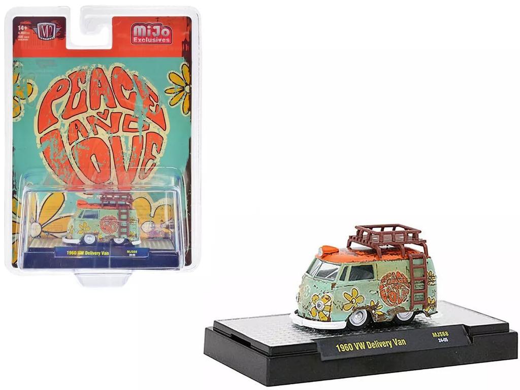 M2 Machines Scale Volkswagen Delivery Van 1960 Peace Love Weathering Peace Love MiJo Exclusive Diecast Car 1/64 & & [Used]