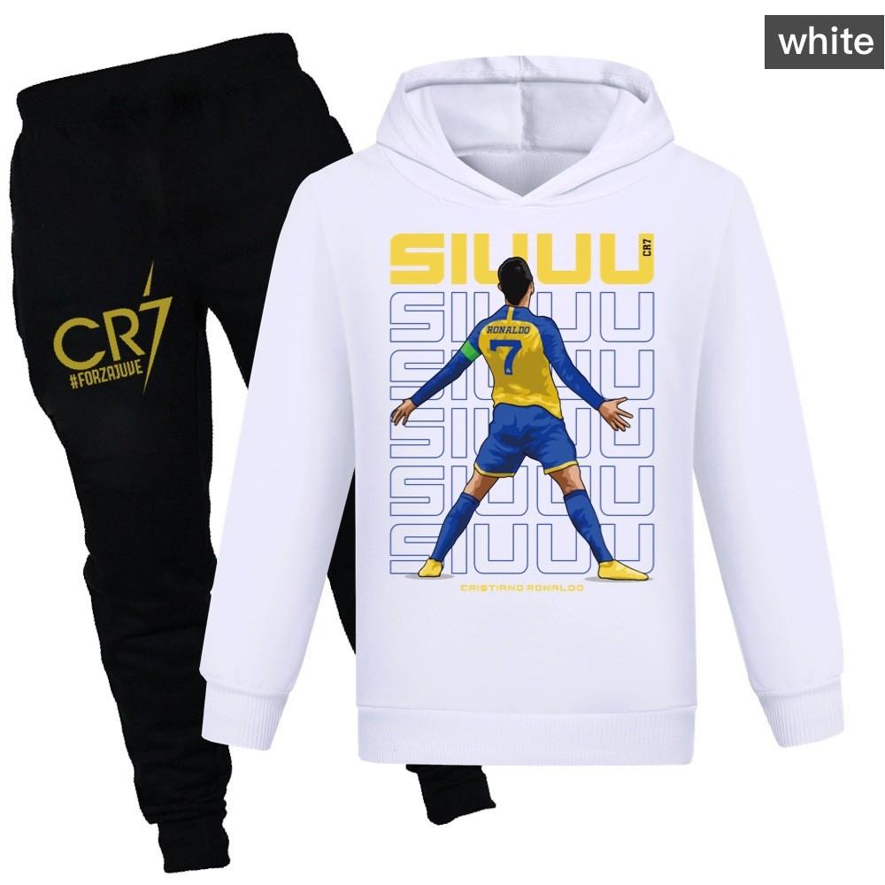 Cr7 Print Kids Sweater And Pants Set With Soft Cotton Fabric For Middle School Children