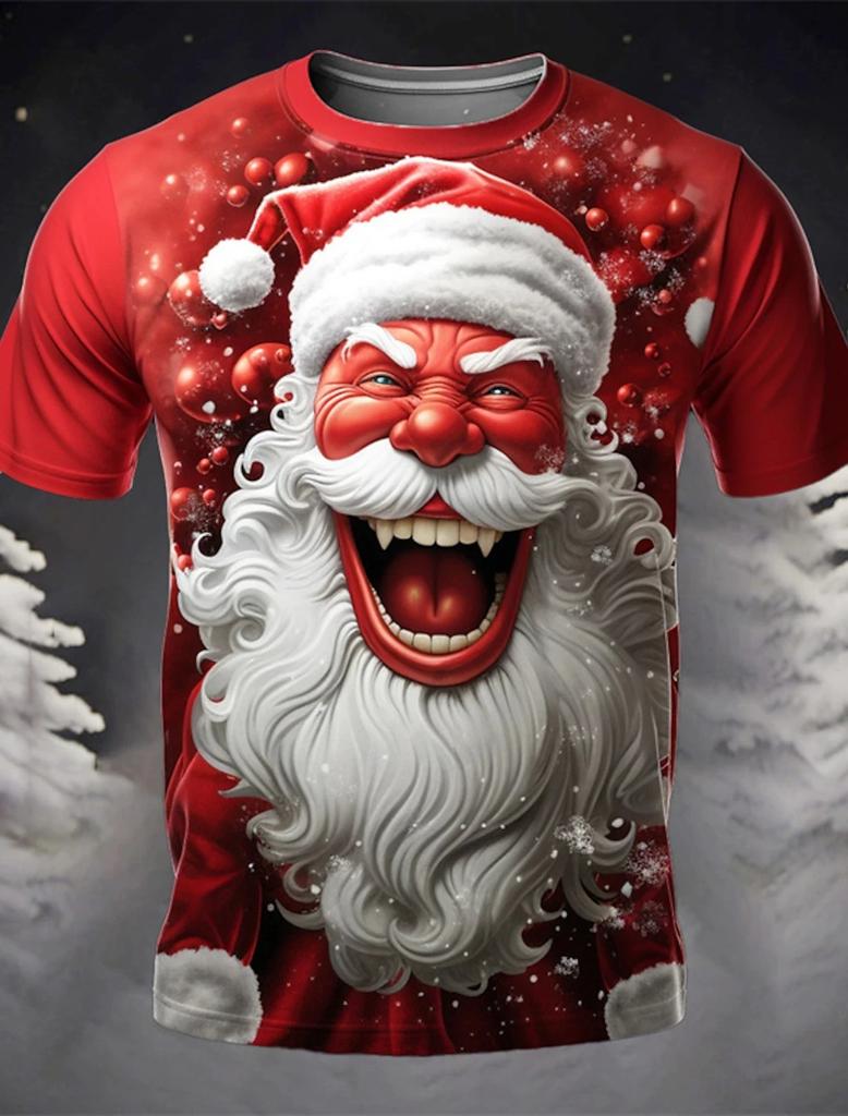 Christmas Santa Holiday Shirt 3D Printed Hot Christmas Short Sleeve Party Men's Tops Rave Printed Casual Fashion Menswear