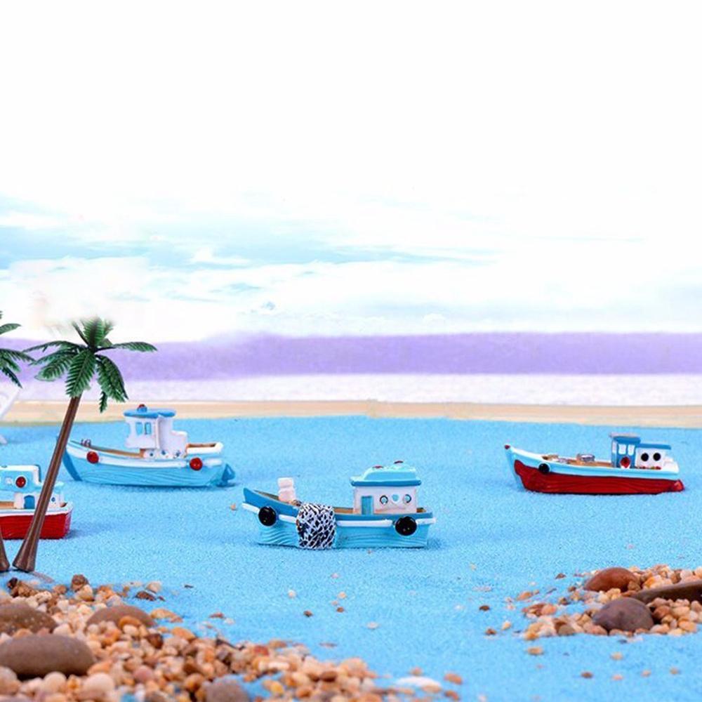 Home Aquarium Ornament Yacht Wooden Ship Micro Landscape Decor Boat Model Cake Decoration