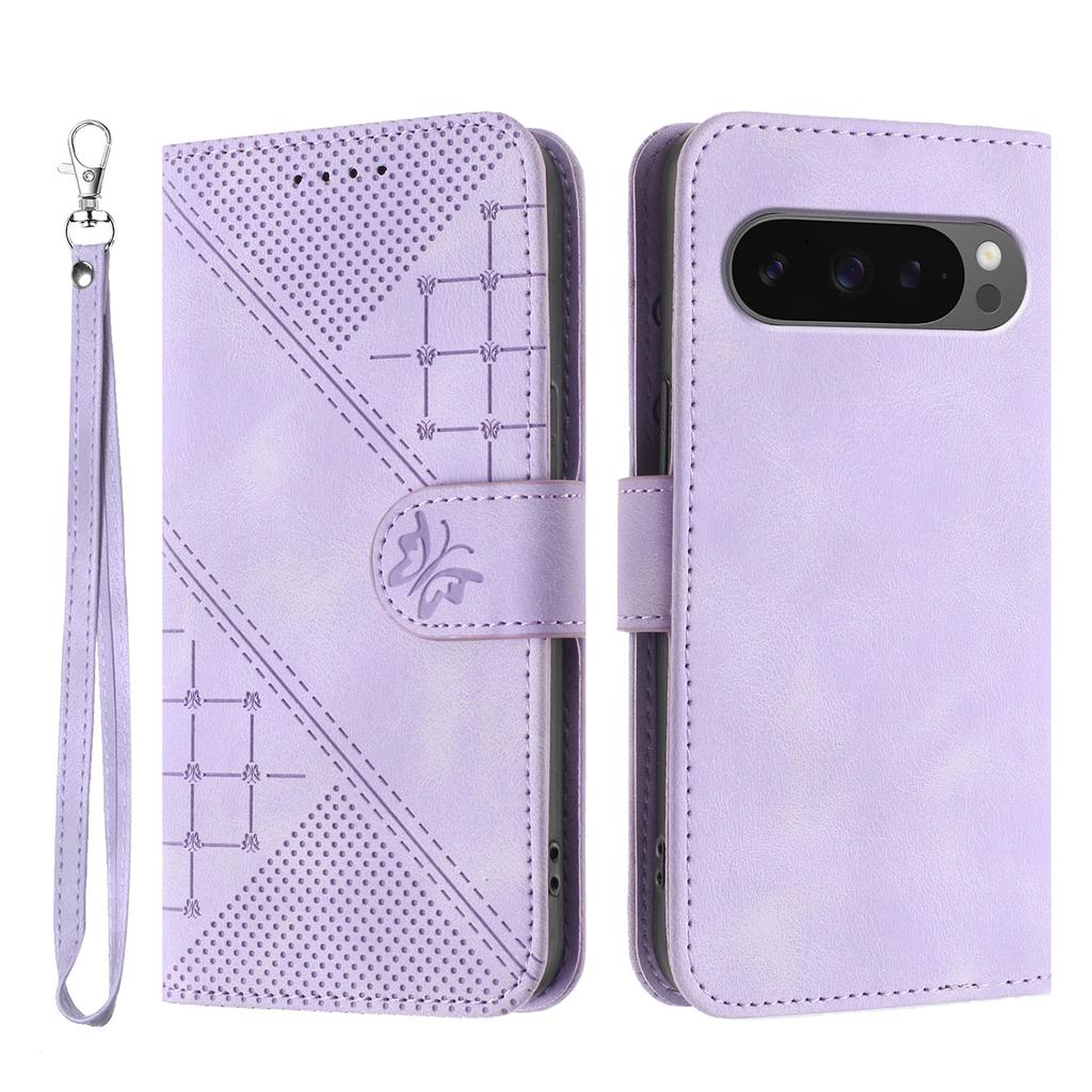 For Google Pixel 10 Pro/Google Pixel 9/Google Pixel 9 Pro/Google Pixel 10 Leather Wallet Case Butterfly Flower Imprinted Phone Cover with Strap