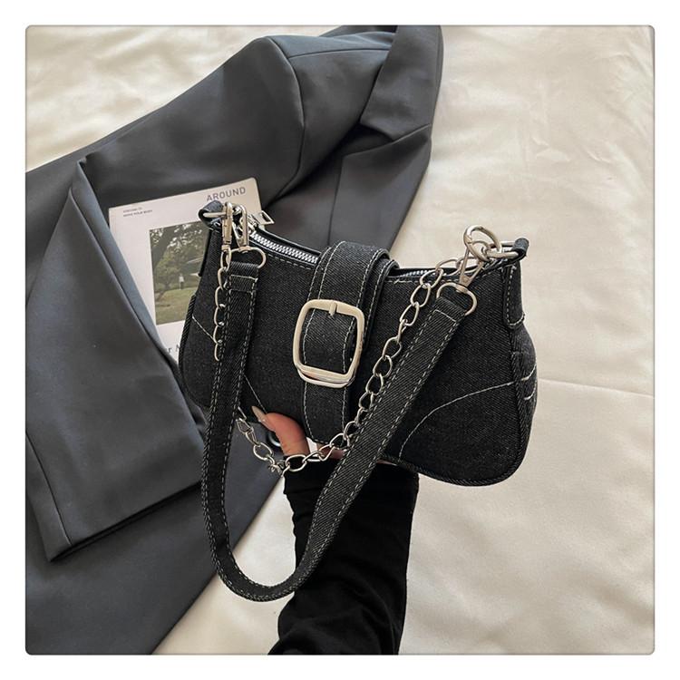 Джинсовая маленькая сумка женская 2025 новая высококлассная модная сумка-багет для通勤, простая цепочка, на плечо, сумка-мессенджер