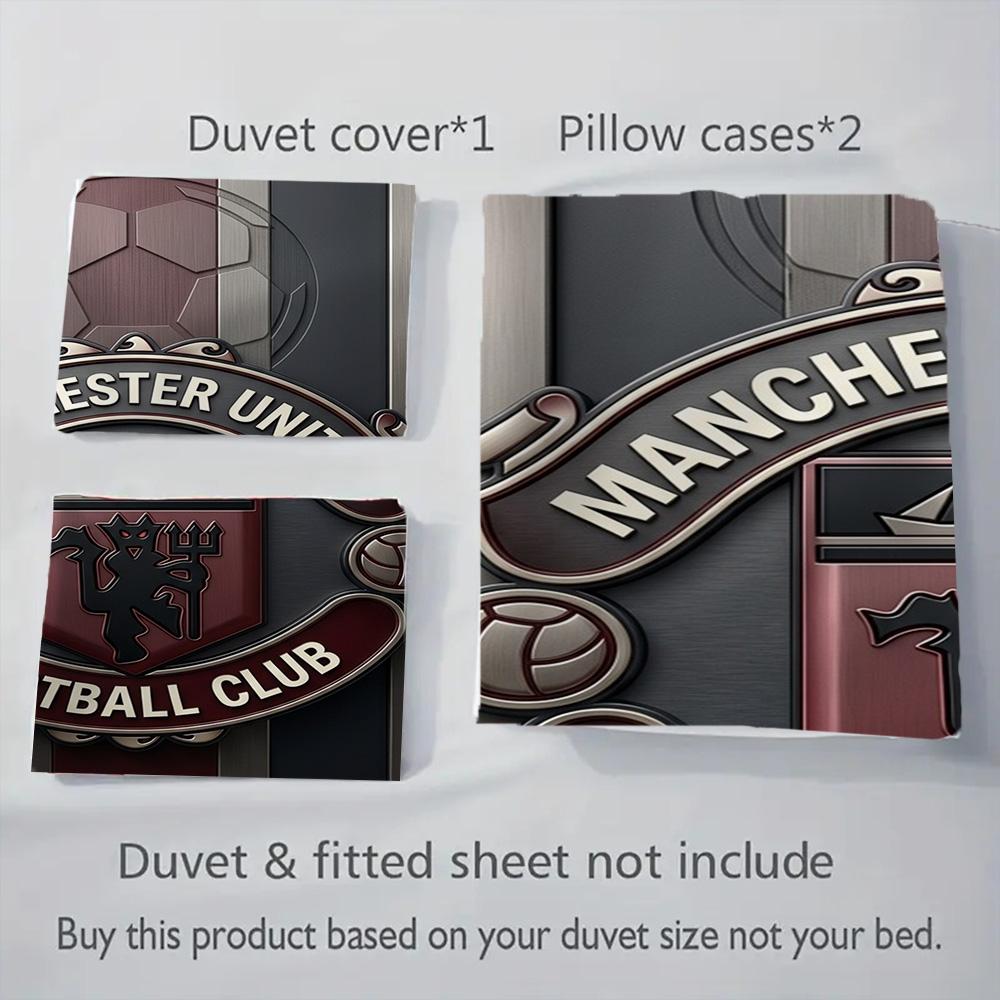 Manchester Emblem Three-piece set (1 * duvet cover + 2 * pillowcase, without core) 2D Flat Duvet cover and pillowcase Bedding set Soft and comfortable