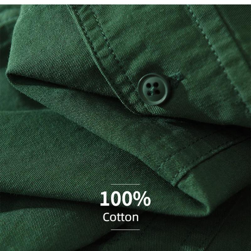 Рубашки-карго в японском стиле для мужчин, летняя рубашка с коротким рукавом, 100% чистый хлопок, повседневные свободные мужские топы, новая модная рубашка с двумя карманами для молодежи