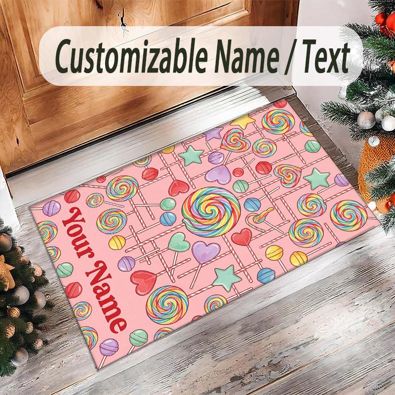 Rainbow Theme Crystal Velvet Floor Rug Personalized Custom Name Text Warm Carpet Home Decoration