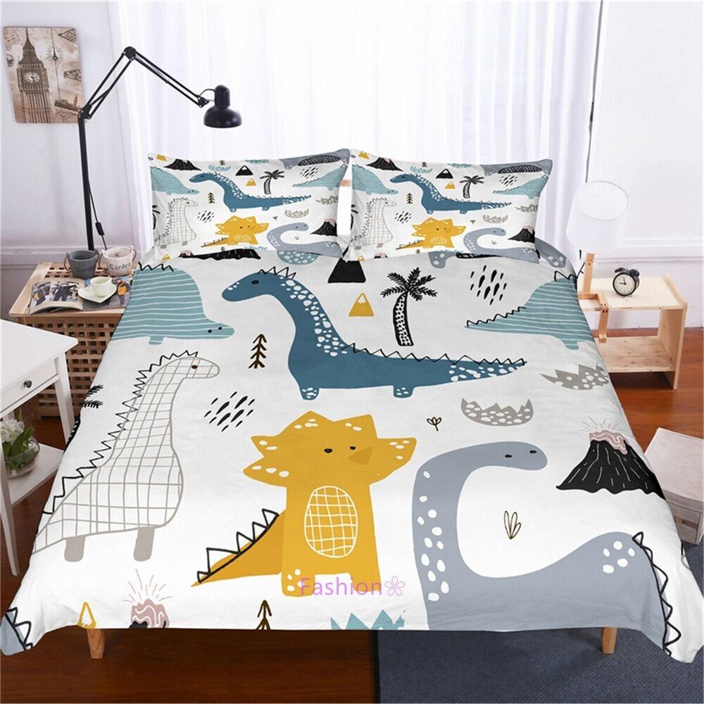 Cartoon Animal Pattern Bedding Set Dinosaur Print Quilt Cover Pillowcase Kid Teenager Single Bed Bedding Gift