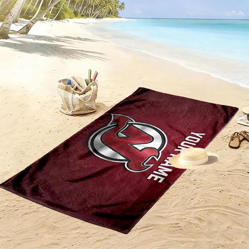 Custom Name,New Jersey Devils Print Beach Towel, Large Soft Quick Dry Towel for Beach Camping Swimming