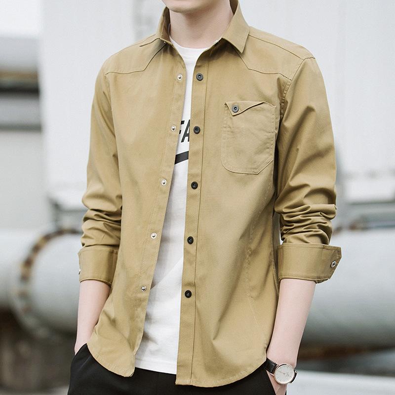 Весенняя рубашка с длинным рукавом, мужская, инструментальная, среднего возраста, из чистого хлопка, повседневная, весенняя, армейского зеленого цвета, большого размера, тонкая джинсовая военная форма