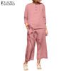 Women 3/4 Sleeve Blouse and Pants Casual Two Piece Sets