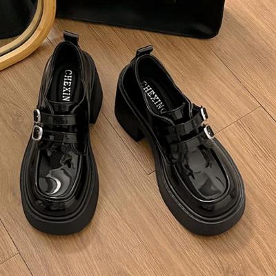 Модная женская обувь на толстом каблуке, весенняя новинка, круглый носок, глубокий вырез, металлическая пряжка, толстая подошва, противоскользящая, износостойкая, высокие каблуки