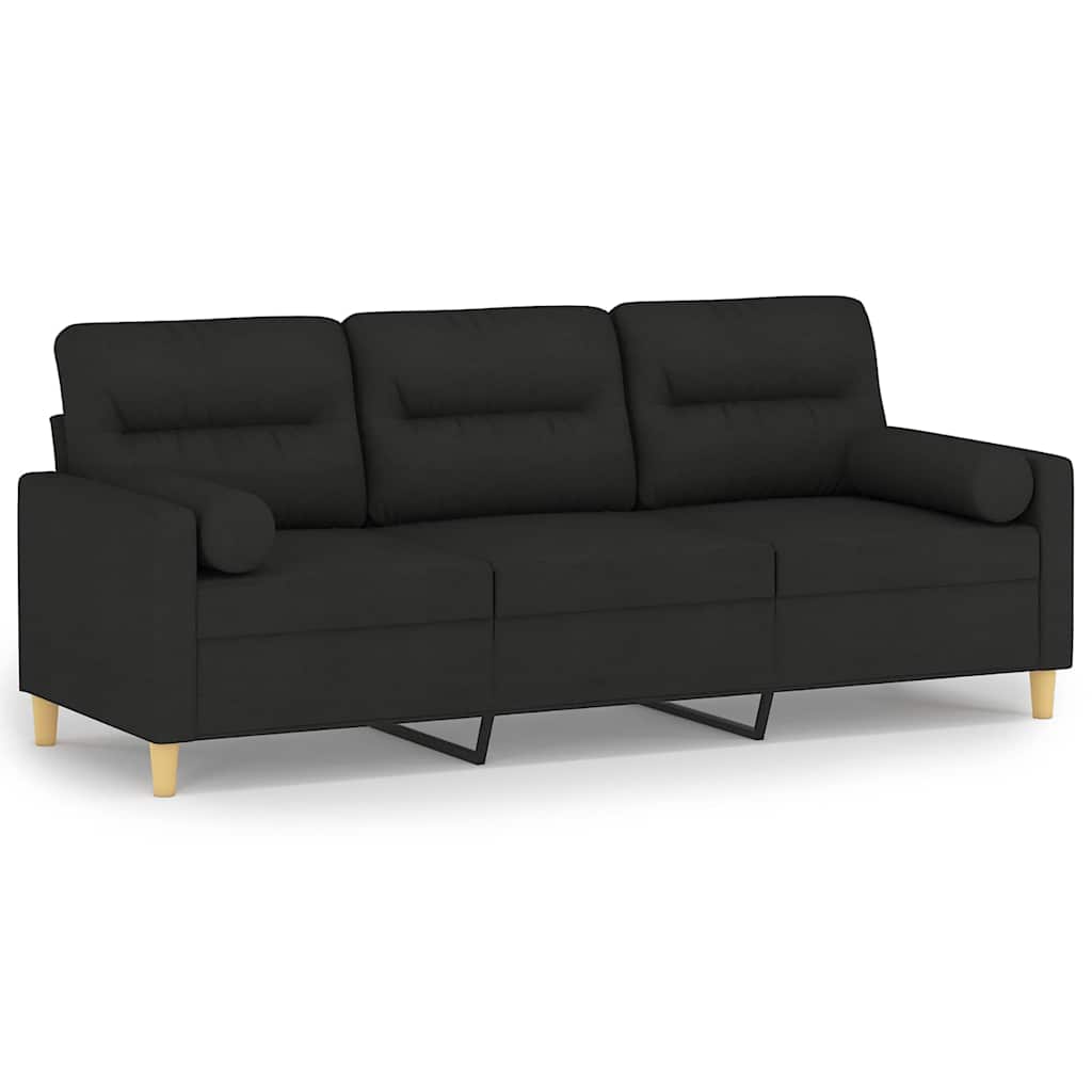 Vidaxl 3-Osobowa Sofa Z Poduszkami, Czarna, 180 Cm, Tkanina