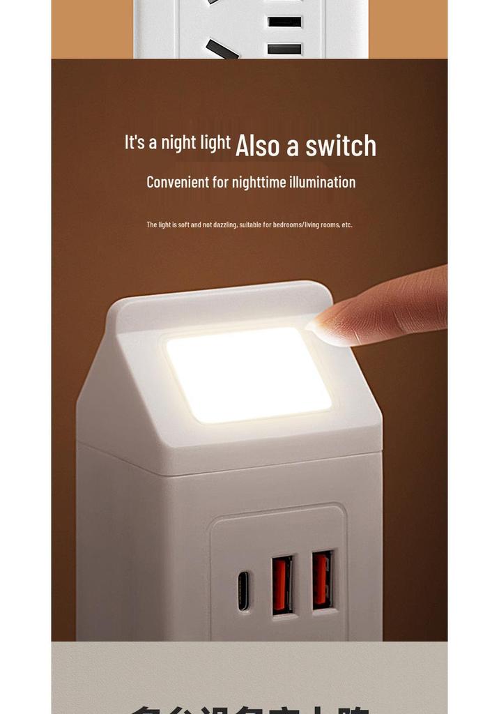 Vertical Multi-Functional Power Strip with USB Charging, Individual Switches, and Extension Cord