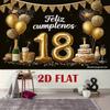2D Black Gold 18th Birthday Photography Backdrop with Feliz Cumpleaños
