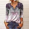 Женская новая модная футболка с длинным рукавом и принтом на пуговицах, тонкий топ, повседневные топы