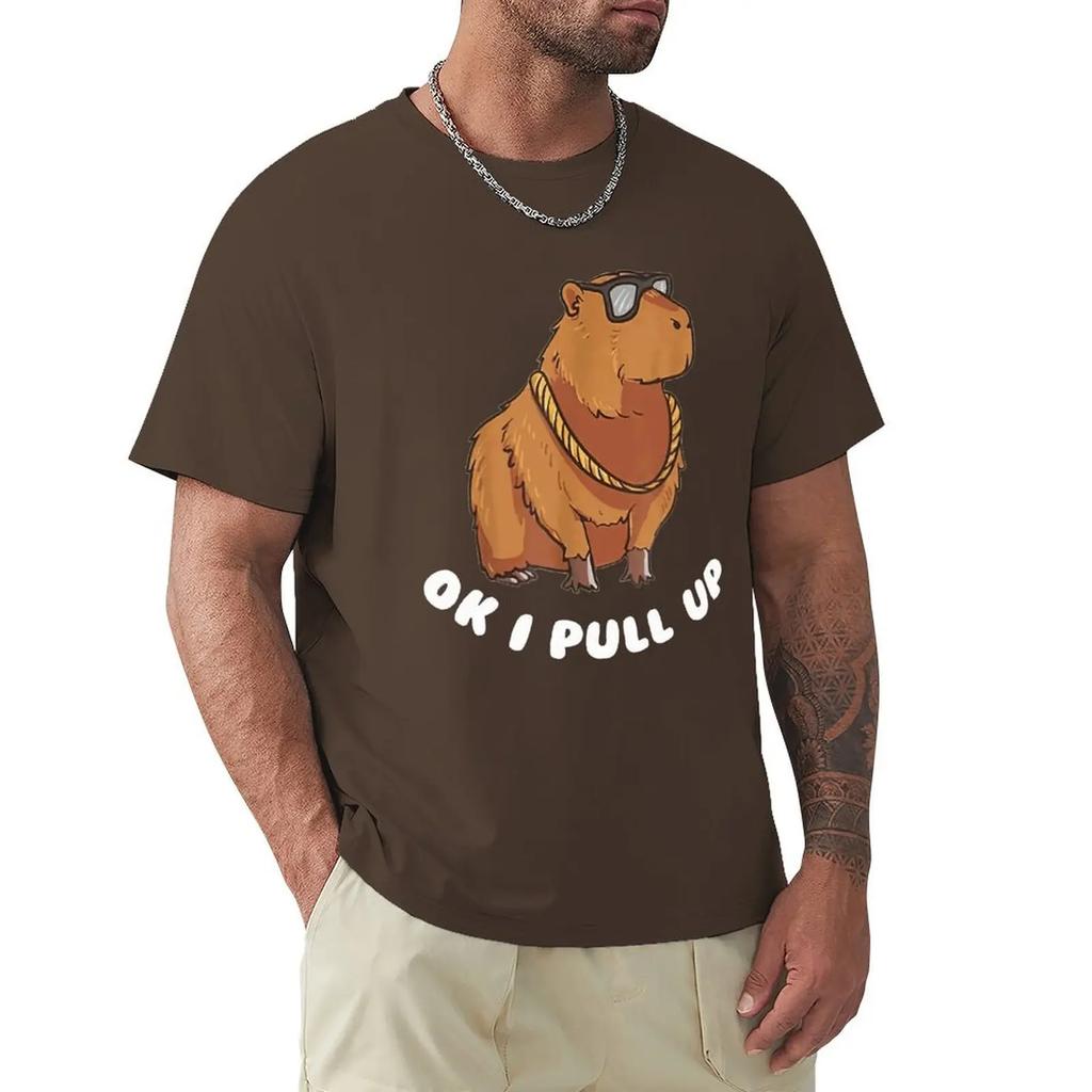 Capybara Glasses Ok I Pull Up Забавные милые футболки с животными Футболки с мультяшной графикой Крутая одежда с коротким рукавом Уличная одежда Футболки
