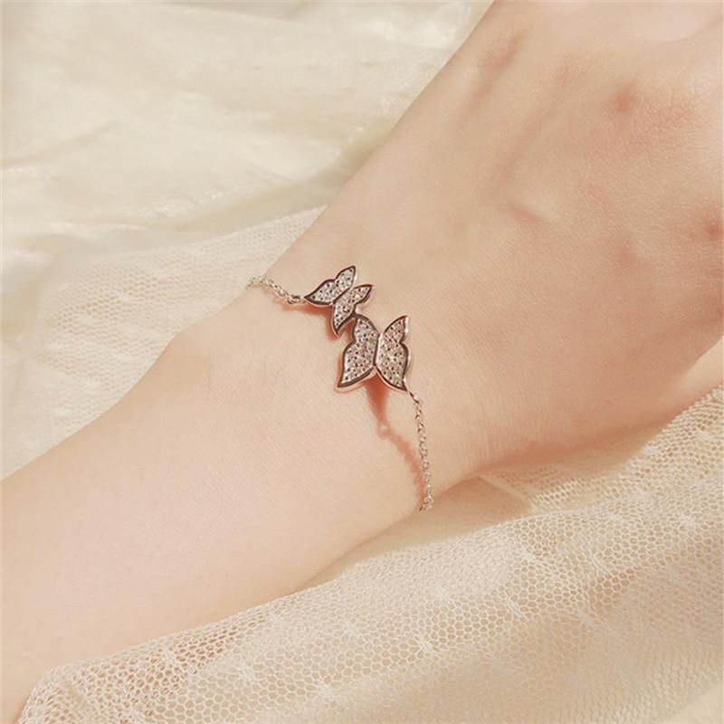 Fashion Korean 925 Sterling Silver Link Chain Crysral Butterfly Charm Bracelet &Bangle For Women Wedding Jewelry Sl116
