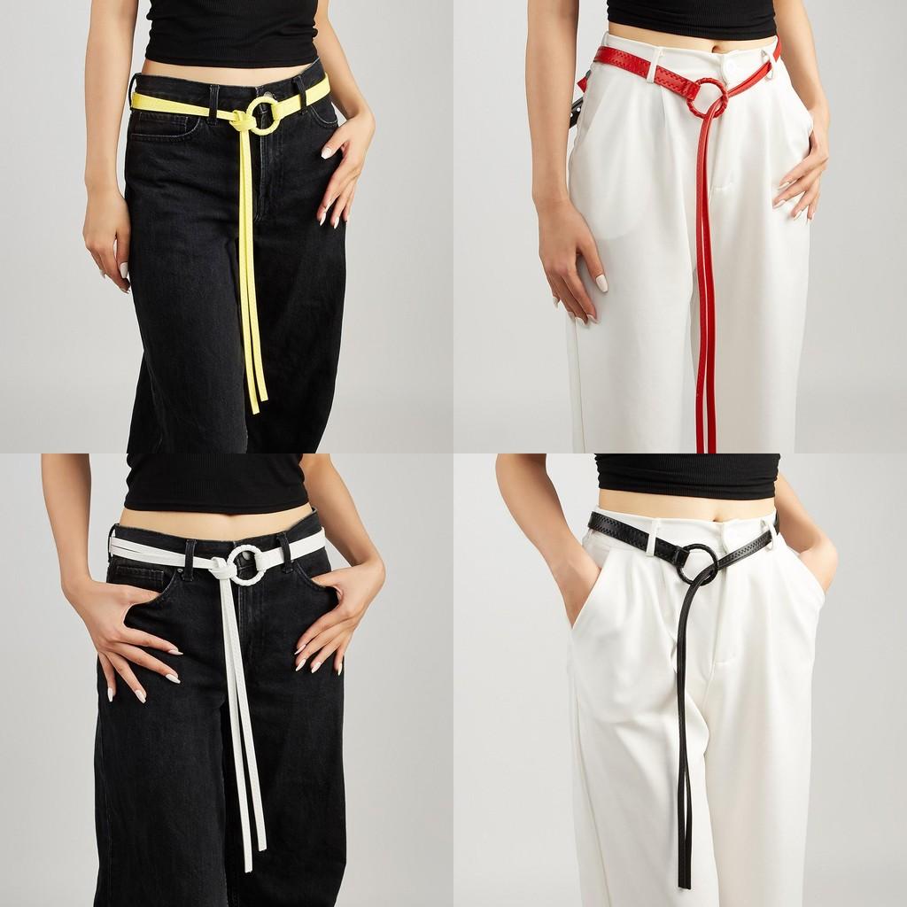 Solid Fashion Color Round Buckle Decoration Women Casual Belt For Use Daily