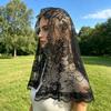 Кружевная фата, Короткая фата с драпировкой сзади, Сетчатая кружевная отделка, Ретро стиль, Свадебный головной платок, для Церкви, Готической, Хэллоуинской вечеринки