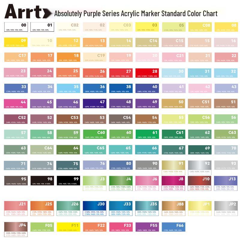 Arrtx Ataishi Акриловый маркер с мягким наконечником, 1 шт., Абсолютно фиолетовый, Стиль A/B, 30 цветов, Водонепроницаемый, Быстросохнущий, Непрозрачный.