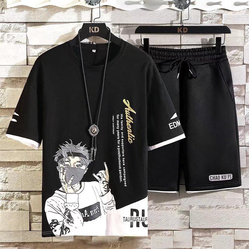 Комплект мужской одежды, футболка, шорты, аниме, цельный Саурон, футболка с принтом на спине, шорты, японская уличная хип-хоп, спортивная мужская одежда для отдыха